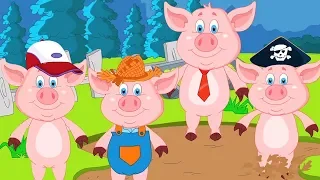 пять мало поросенка | прыгает на кровати | рифма для малышей | дети рифму | Five Little Piggies