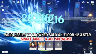 Wriothesley C0 Solo 4.1 Abyss Floor 12 3-Star - Single Target & AOE Showcase