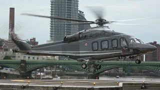 AW139 - G-SHDF LANDING AND DEPARTING LONDON BATTERSEA HELIPORT 08-07