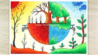 How to draw environment day poster, Save tree save earth drawing