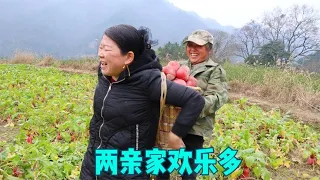 农村生活欢乐多，两亲家扯两背篓萝卜，做两道大山美食，笑声不断