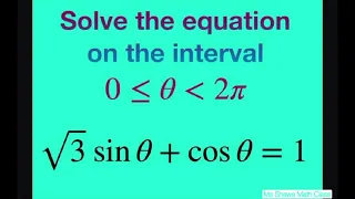 Solve the Trig equation sqrt(3) sin x + cos x = 1 on the interval [0, 2pi)