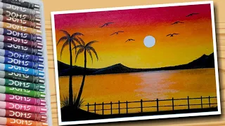 How To draw sunset scenery || sunrise drawing || sunrise painting || oil pastel drawing sunset