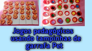 Jogos pedagógicos usando tampinhas de garrafa pet