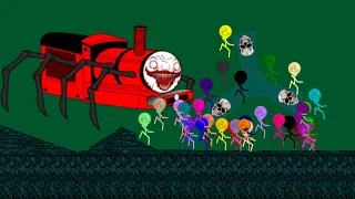 Algicosathlon Escape Horrific Spider train in Choo-Choo Charles - Algodoo Race -Stickman elimination