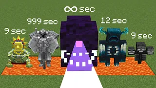 which bosses will survive in the lava longer? which Wither Storm mob will survive longer in lava???