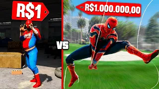 HOMEM ARANHA DE R$1 vs HOMEM ARANHA DE R$1.000.000,00 no GTA 5