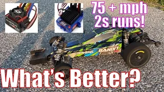 Is the Hobbywing 120A ESC Faster than the a Velineon ESC in a Traxxas RC Car? 77 mph 2s Testing!