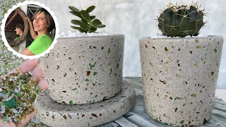 DIY - Plant pot made with cement and broken glass: granilite concrete