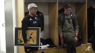 Michael Hooper post match with Aaron Smith
