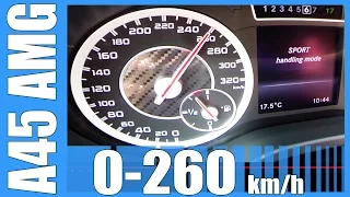 Mercedes A45 AMG 0-262 km/h SUPER! RACE START Acceleration AUTOBAHN Beschleunigung