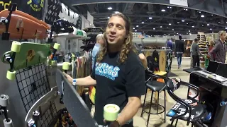 Biker Sherlock talking about the Dregs Skateboards range at the 2012 Agenda trade show at Long Beach