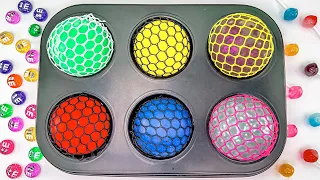 Satisfying ASMR Video | Color Tray with Glossy Mesh Balls & Colorful Beads Mixing Cutting Slime #58