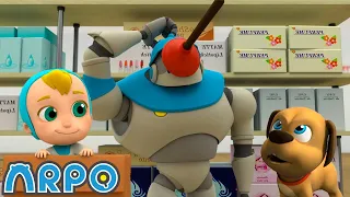 Supermarket Puppy Panic!! | ARPO The Robot | Funny Kids Cartoons | Kids TV Full Episode Compilation