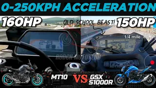Yamaha MT10 🆚️ Suzuki GSX S1000R | 0-250kph Acceleration | Top Speed Attempt 🔥