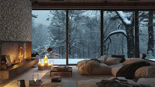 Snowfall in Forest in Living Room, Pleasant Sounds the Fireplace and Winter | for Sleeping, Relaxing