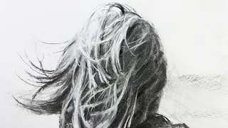 Simple techniques to draw hair with charcoal