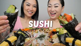 SUSHI Sister Mukbang *Tamaki Cone, Tuna Tamaki with Godzilla Roll | N.E & SAS ASMR