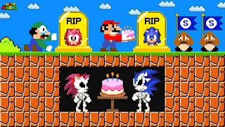 Mario, Luigi R.I.P Sonic and Amy Skeleton in Super Mario Bros...Please Come back! | Game Animation