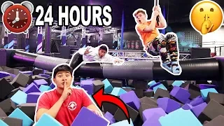 24 HOUR OVERNIGHT CHALLENGE IN TRAMPOLINE PARK! (KICKED OUT)