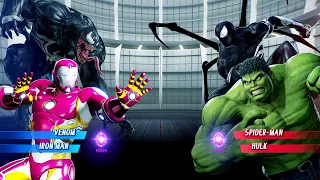 Venom & Iron Man vs Black Spiderman & Hulk (Very Hard) Marvel vs Capcom | 4K UHD Gameplay