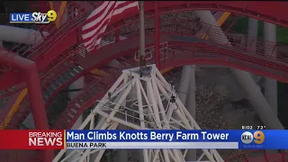 A Man Atop Large Tower At Knott's Berry Farm Refuses To Come Down