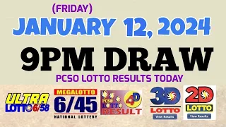 Lotto Result Today 9pm draw January 12, 2024 6/58 6/45 4D Swertres Ez2 PCSO#lotto