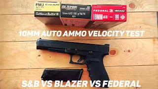 10mm Auto 180 grain FMJ Ammo Velocity test- S&B vs Federal American Eagle vs CCI Blazer Brass