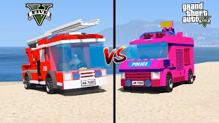 LEGO Police Truck vs LEGO Fire Truck in GTA 5 - Which is Best Truck?