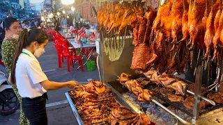 Popular Cambodian street food tour | Tasty Roasted Duck, Chicken Grilled Pork in Phnom Penh