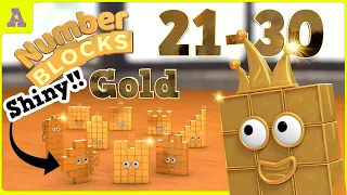 Who wears shiny hats!?! More Gold Numberblocks 21 to 30