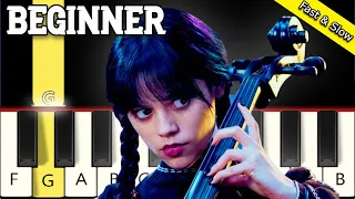 Wednesday plays the cello, Paint it Black (Rolling Stones), Fast and Slow Piano tutorial - Beginner