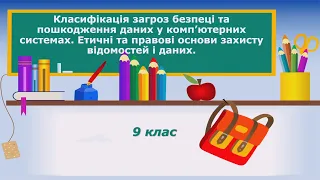 9 клас. Інформатика. Тема "Класифікація загроз безпеці та пошкодження даних у комп’ютерних системах"