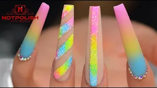 COLORFUL OMBRE ACRYLIC NAILS I GLITTER EFFECTS I LONG COFFIN NAILS I 2020 DESIGNS I NOTPOLISH ARTS