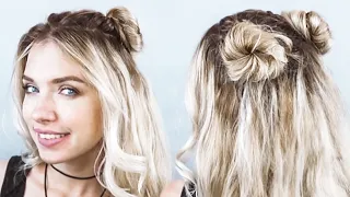 Летняя прическа ДВА ПУЧКА. Подробный урок  Space buns tutorial  Peinado dos paquetes  Beautymaker