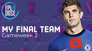 FPL GW2 MY FINAL TEAM - Team Selection - Gameweek 2 | Fantasy Premier League 2020/21