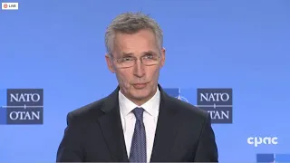 NATO Secretary General Jens Stoltenberg Speaks with Reporters in Brussels