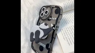 Korea Cute Wavy Edge Panda Bracket Phone Case iPhone Love Heart Lens Silicone Protective Back Cover