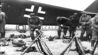 German bomber aircraft drop bombs over Norway during Operation Weserubung. HD Stock Footage