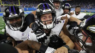 Justin Tucker hits a 66 yard field goal to end the #Ravens vs #Lions game in Detroit. Longest ever🔥