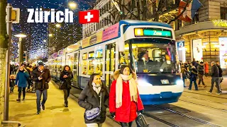 4K HDR Zurich Switzerland Walking 🇨🇭 Bahnhofstrasse street, Walk Winter season 2023