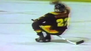 Wacky Goal Celebration: Tiger Williams rides the stick