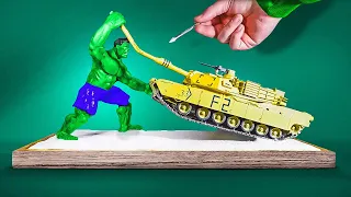 HULK fighting TANK diorama - How to make / DIY / Polymer clay Sculpting