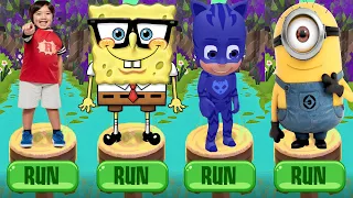 Tag with Ryan Kaji vs Spongebob Runner vs PJ Masks Catboy Heroes vs Minions Rush - Gameplay