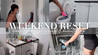 PRODUCTIVE WEEKEND CLEANING ROUTINE | Organize, Clean, Declutter my Kitchen & Bathroom + Laundry day