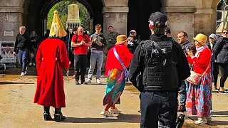 POLICE and GUARD warn DISRESPECTFUL CHINESE TOURIST after she does this at Horse Guards!