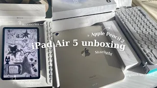 iPad Air 5 unboxing  Apple Pencil 2nd generation + cute accessories & setting up (starlight color)✨