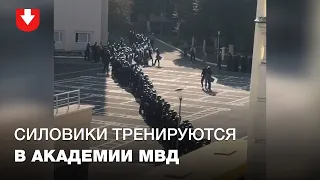 Силовики в шлемах и со щитами тренируются на территории Академии МВД в Минске