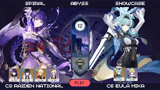 Spiral Abyss 3.8 - Floor 12 -Challenge- | C0 Raiden National and C6 Eula Mika [9 stars]