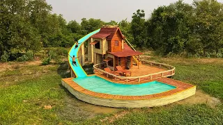 [Full Build] Build Beautiful 2-Story Resort Bamboo House With Swimming Pool & Flyover Water Slide